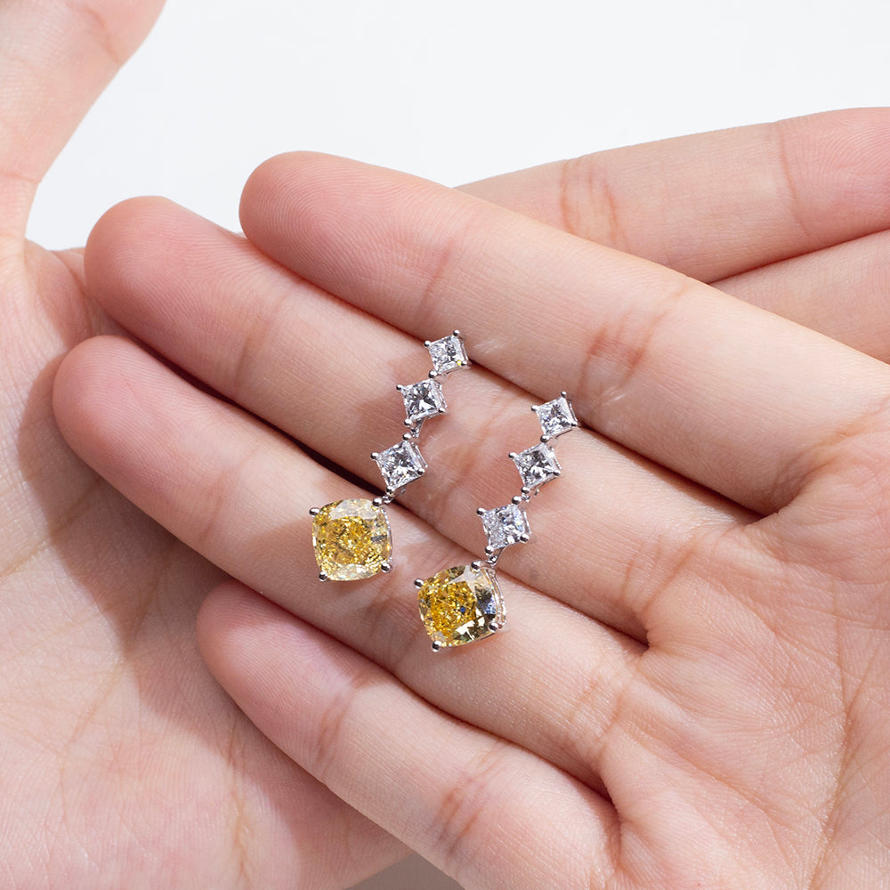 Earring Jewelry TME-858 Luxury Earring 18k Gold Cushion Cut Yellow Lab Grown Diamond Stud Earrings Timemaster Jewelry