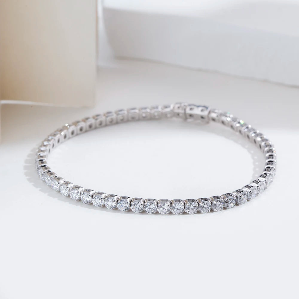 TMB-650 18k White Gold Tennis Bracelet with 2mm Diamonds for Gift Lab Grown Diamond Bracelet Timemaster Jewelry